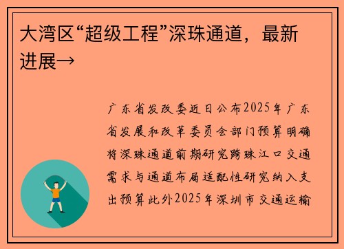 大湾区“超级工程”深珠通道，最新进展→