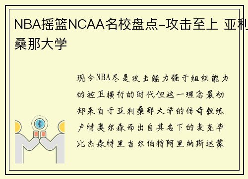 NBA摇篮NCAA名校盘点-攻击至上 亚利桑那大学
