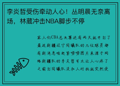 李炎哲受伤牵动人心！丛明晨无奈离场，林葳冲击NBA脚步不停