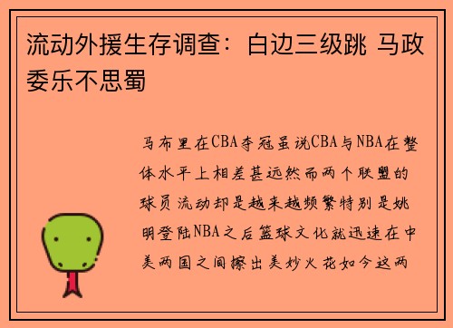 流动外援生存调查：白边三级跳 马政委乐不思蜀